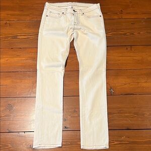 J Brand - Cream Straight Leg Brown Contrast Stitching Jeans - Size 28